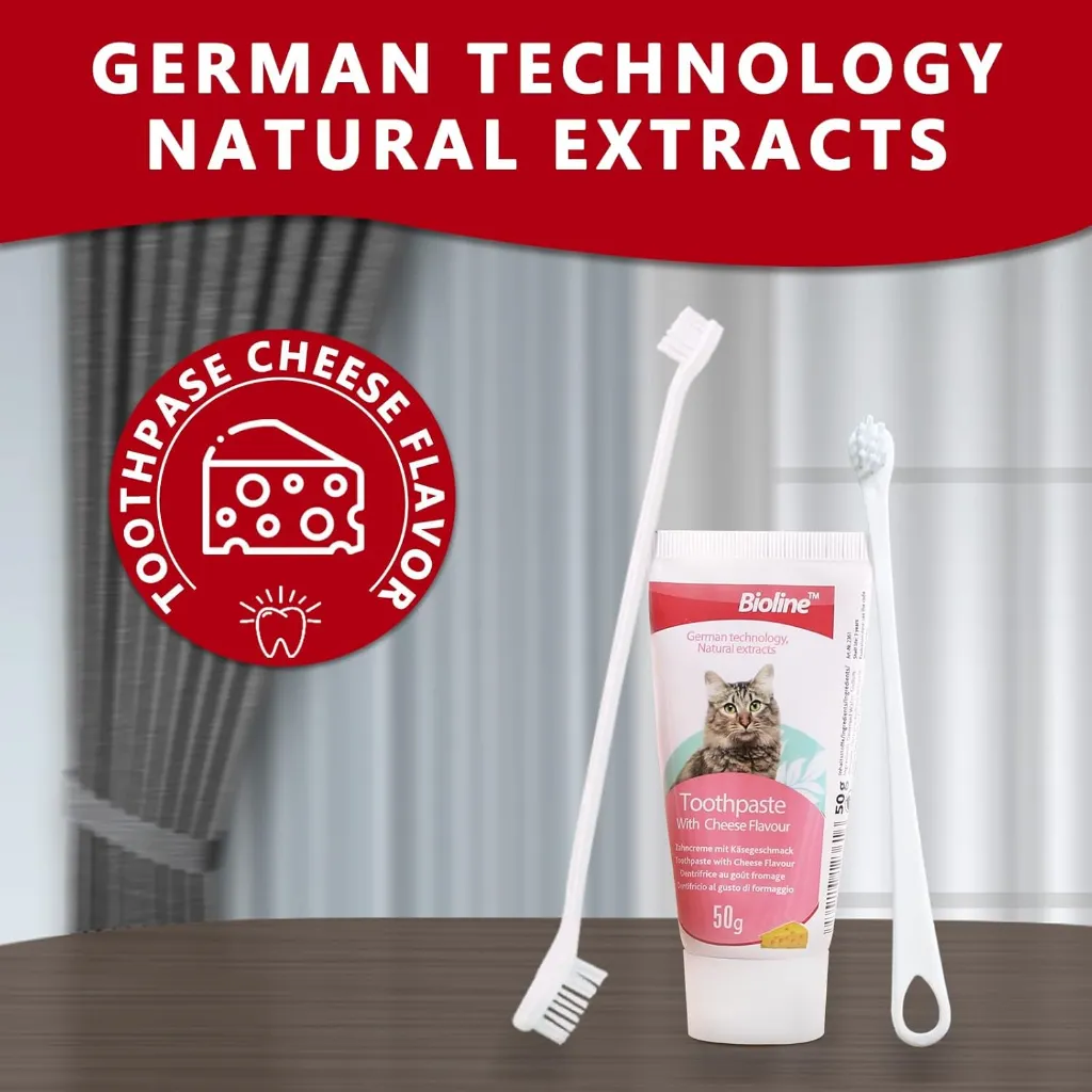 Bioline Dental Hygiene Set for Cats (Cheese Flavour) Cat Toothpaste & Toothbrush2.webp