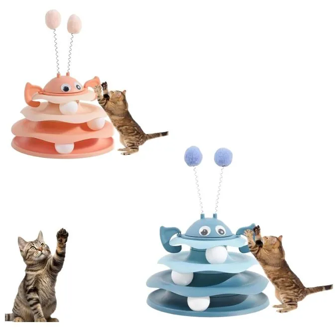 Interactive Cat Toy, 3-Layer Ball Track Tower with Rotating Turntable2.webp