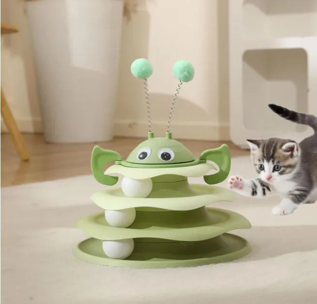 Interactive Cat Toy, 3-Layer Ball Track Tower with Rotating Turntable.webp