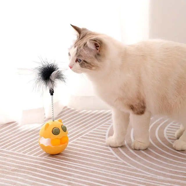 Cat Tumbler Ball Roller Interactive Cat Toy with Feather Built in catnip Ball2.webp