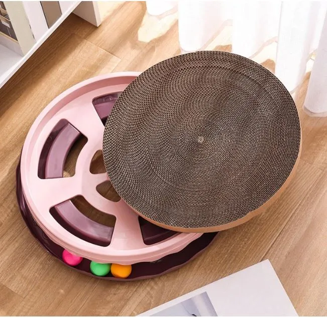 Large round cat scratcher with three balls4.webp