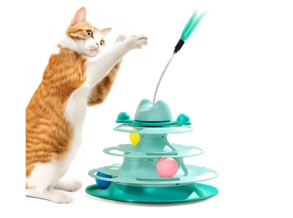 interactive cat toy tower with rotating ball.webp