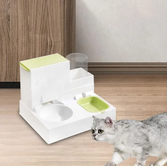Automatic Pet Feeder Cat Water Dispenser and Food Bowl Set for (Green)2.webp