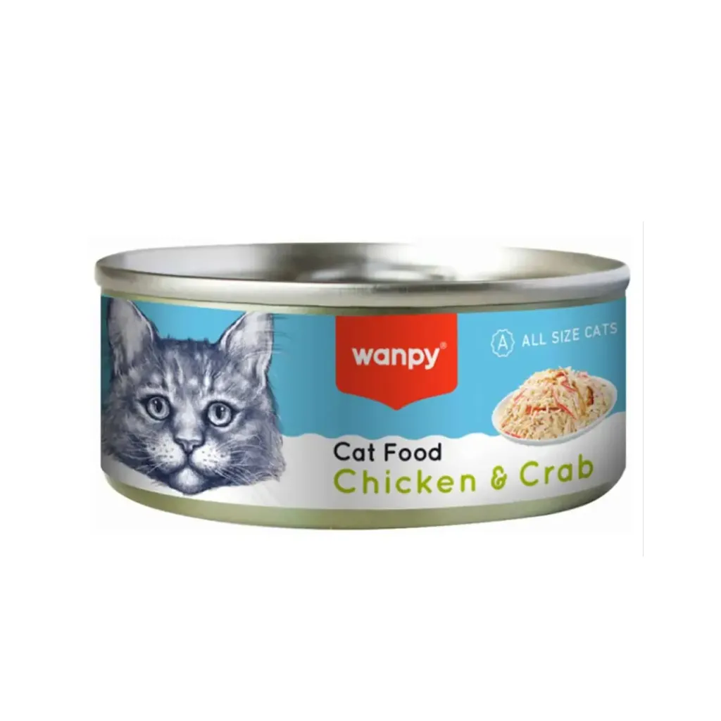 Wanpy Canned Wet Cat Food (Chicken pieces & Crab) 95g