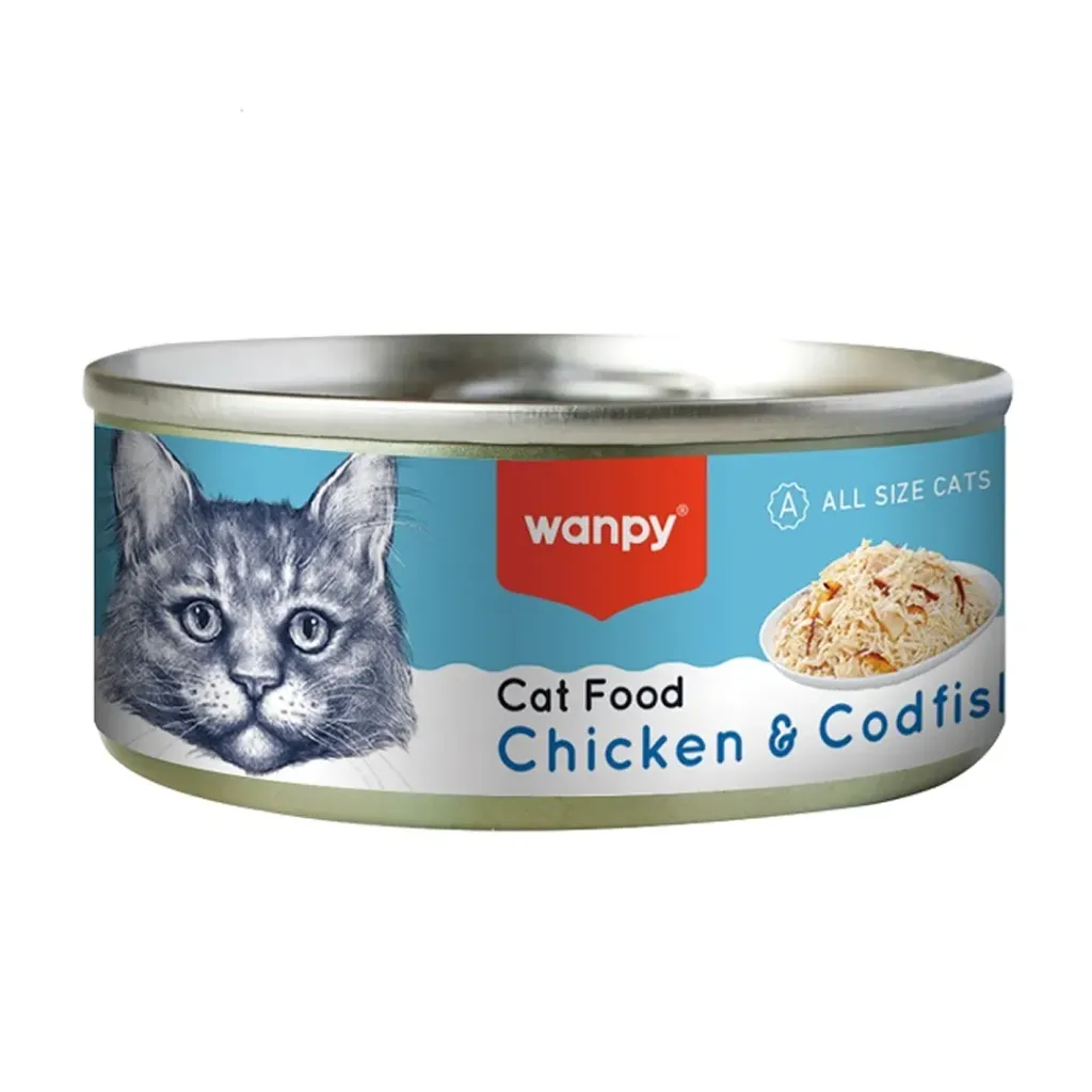 Wanpy Canned Wet Cat Food (Chicken pieces & CodFish) 95g