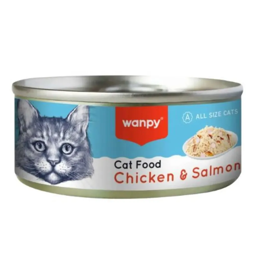 Wanpy Canned Wet Cat Food (Chicken pieces & Salmon) 95g