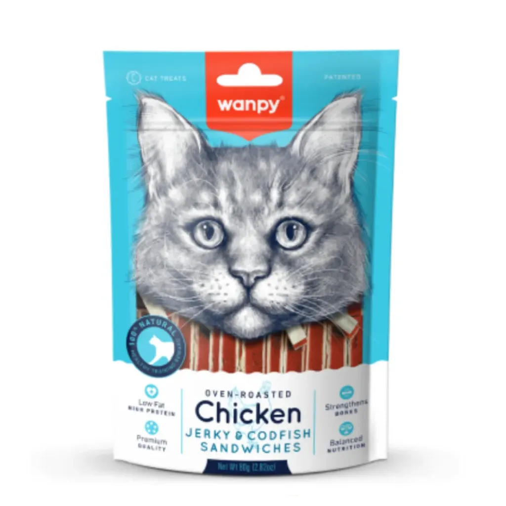 Wanpy Cat Treats (Chicken Jerky Codfish Sandwiches) 80g