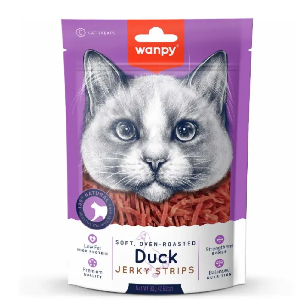 Wanpy Cat Treats (Soft Duck Jerky Strips) 80g