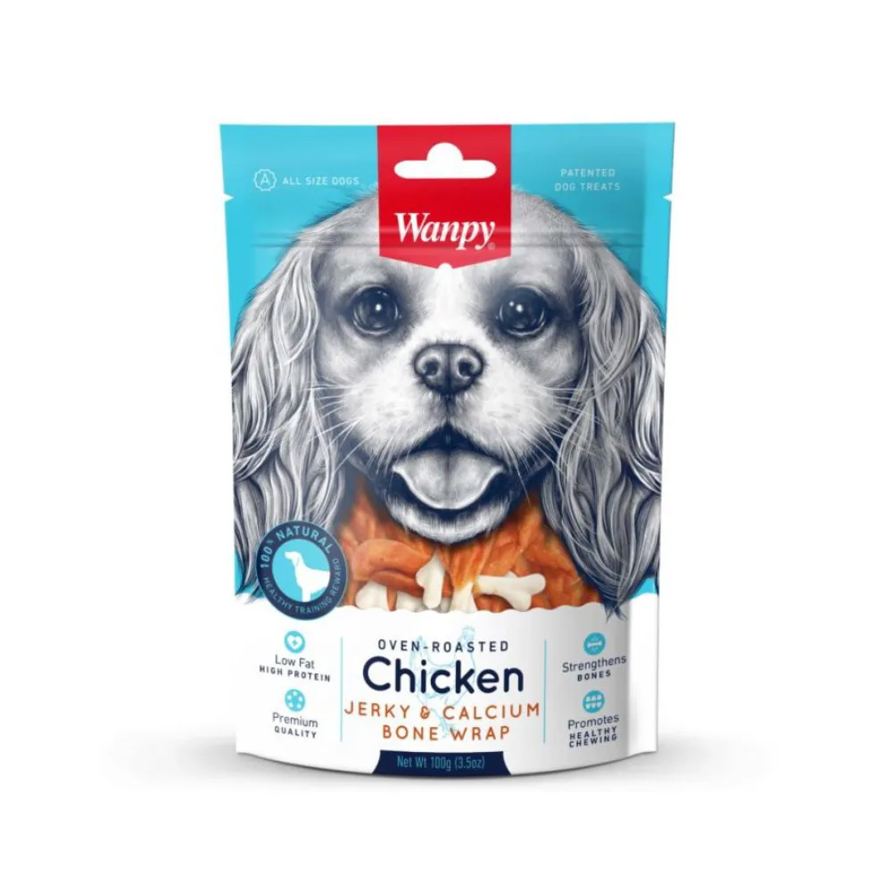Wanpy Dog Treats (Chicken Jerky & Calcium bone wrap) 100g