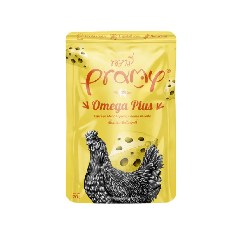 Pramy (Chicken Meat Topping Cheese in Jelly Omega Plus) Cat Wet Food Pouch 70g