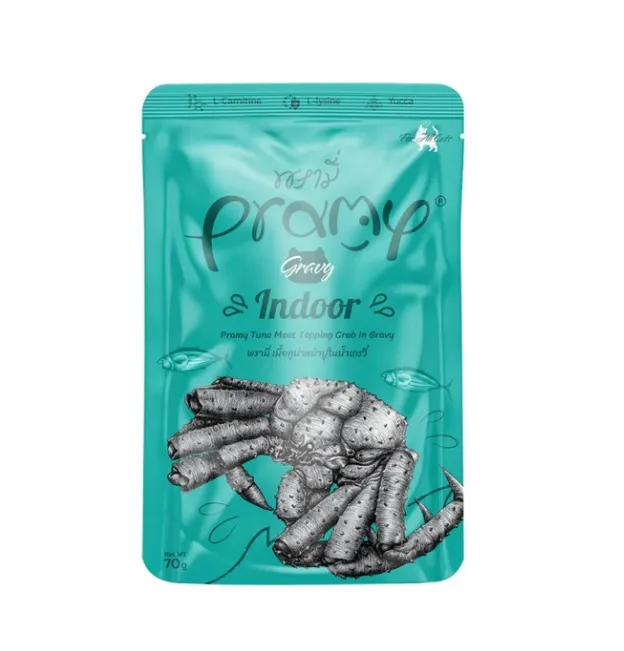 Pramy Indoor (Tuna Topping Crab in Gravy) For Adult Cat Wet Food Pouch 70G