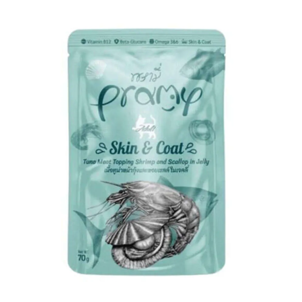 Pramy Functional Jelly Wet Food (SKIN&COAT Tuna Meat Topping Shrimp & Scallop) Adult Cat Pouch 70g