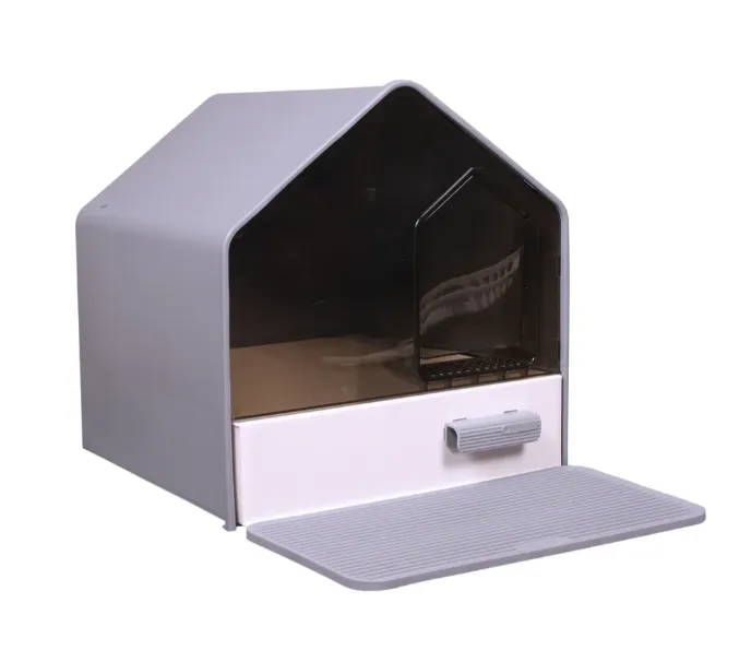 House Shape Hooded Cat Litter Tray with Scoop (Grey)