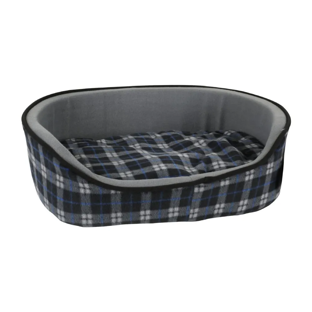 A pet bed with a high raised edge