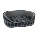 A pet bed with a high raised edge