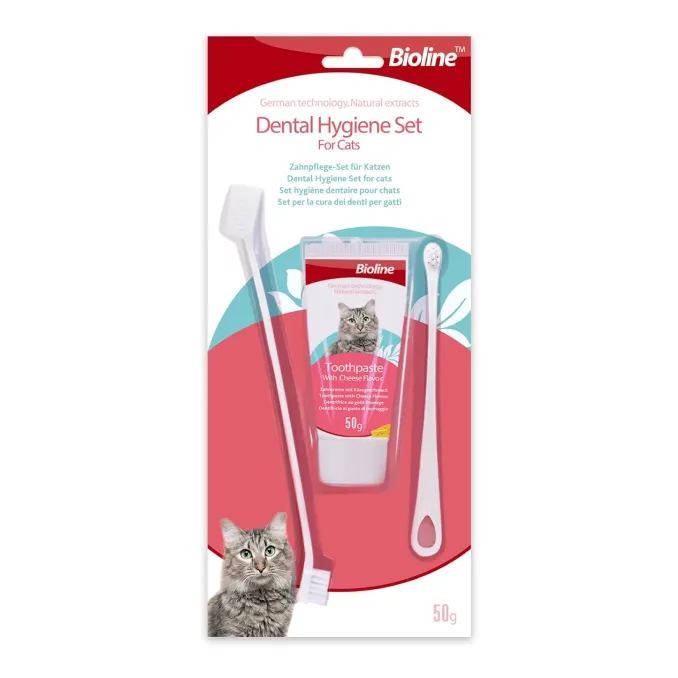 Bioline Dental Hygiene Set for Cats (Cheese Flavour) Cat Toothpaste & Toothbrush