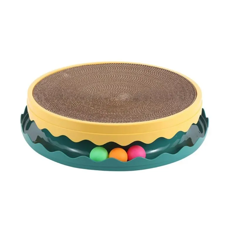 Large round cat scratcher with three balls
