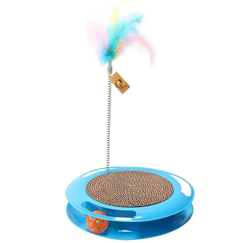 Interactive Cat Scratching Playboard Toy with Feather Teaser & Spinning Bell Ball