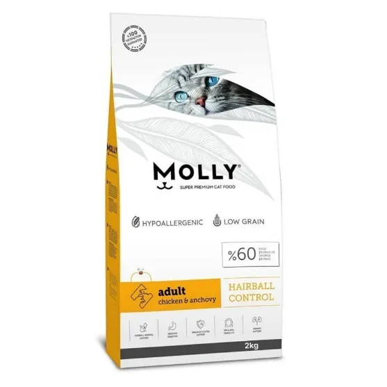 Molly Adult Dry Cat Food Hairball Control (Chicken & Anchovy) 2 kg